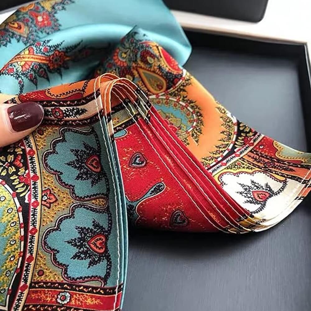 Floral 100% Silk Bandana Head Scarf for Women Vintage Silk Wrap Neck Large Square