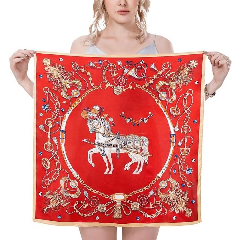 Floral 100% Silk Bandana Head Scarf for Women Vintage Silk Wrap Neck Large Square