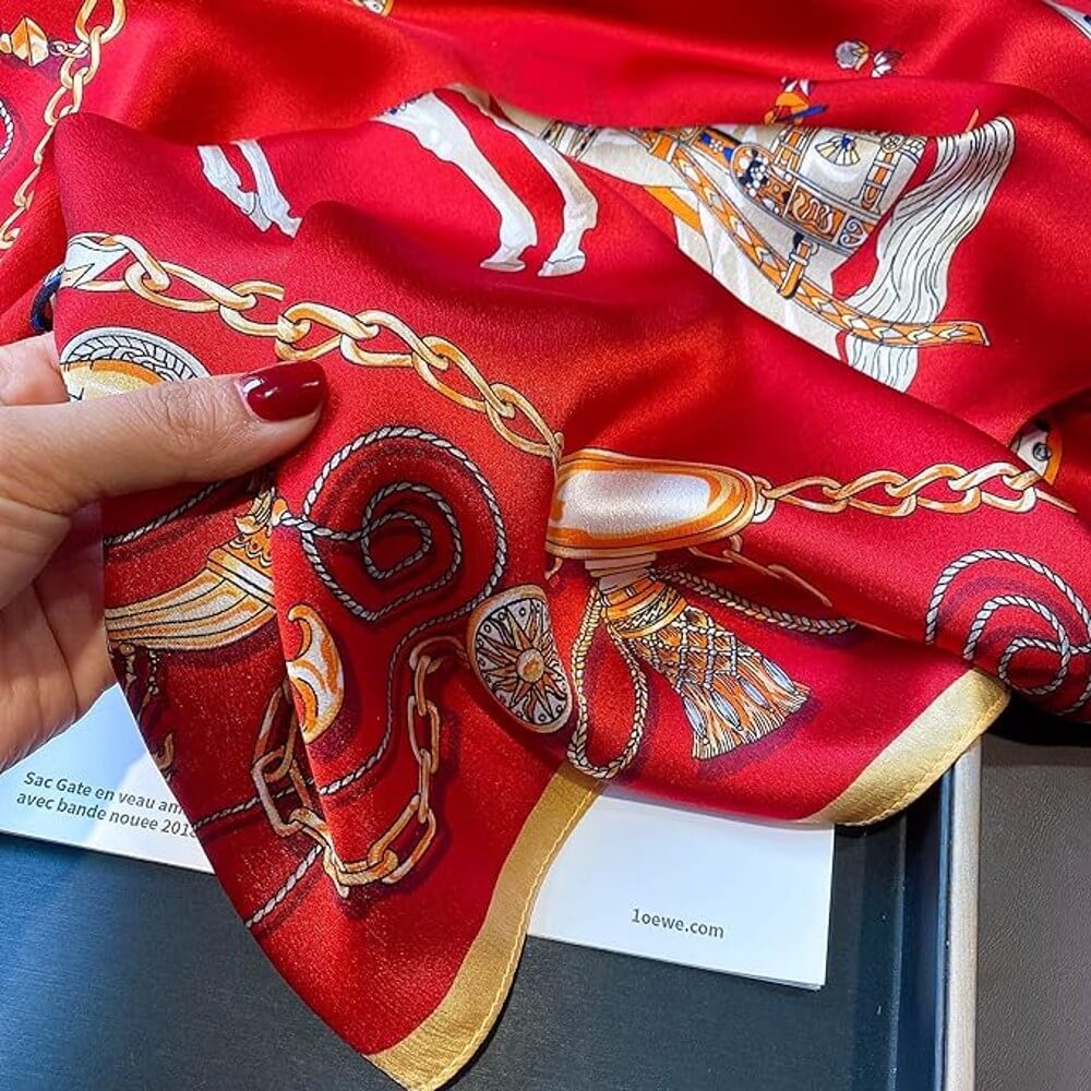 Floral 100% Silk Bandana Head Scarf for Women Vintage Silk Wrap Neck Large Square