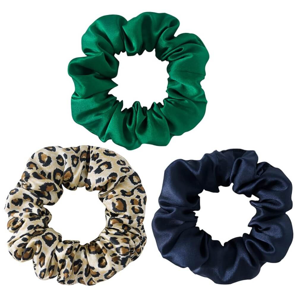 3 Pack Mulberry Silk Scrunchies Hair Ties Elastics Hair Band Ponytail Holder Bobble for Frizz Breakage Curly Hair