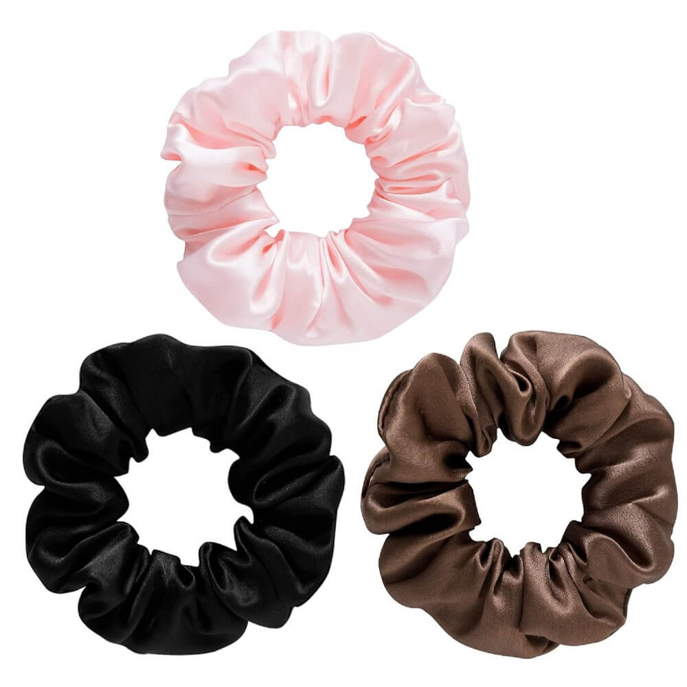 3 Pack Mulberry Silk Scrunchies Hair Ties Elastics Hair Band Ponytail Holder Bobble for Frizz Breakage Curly Hair