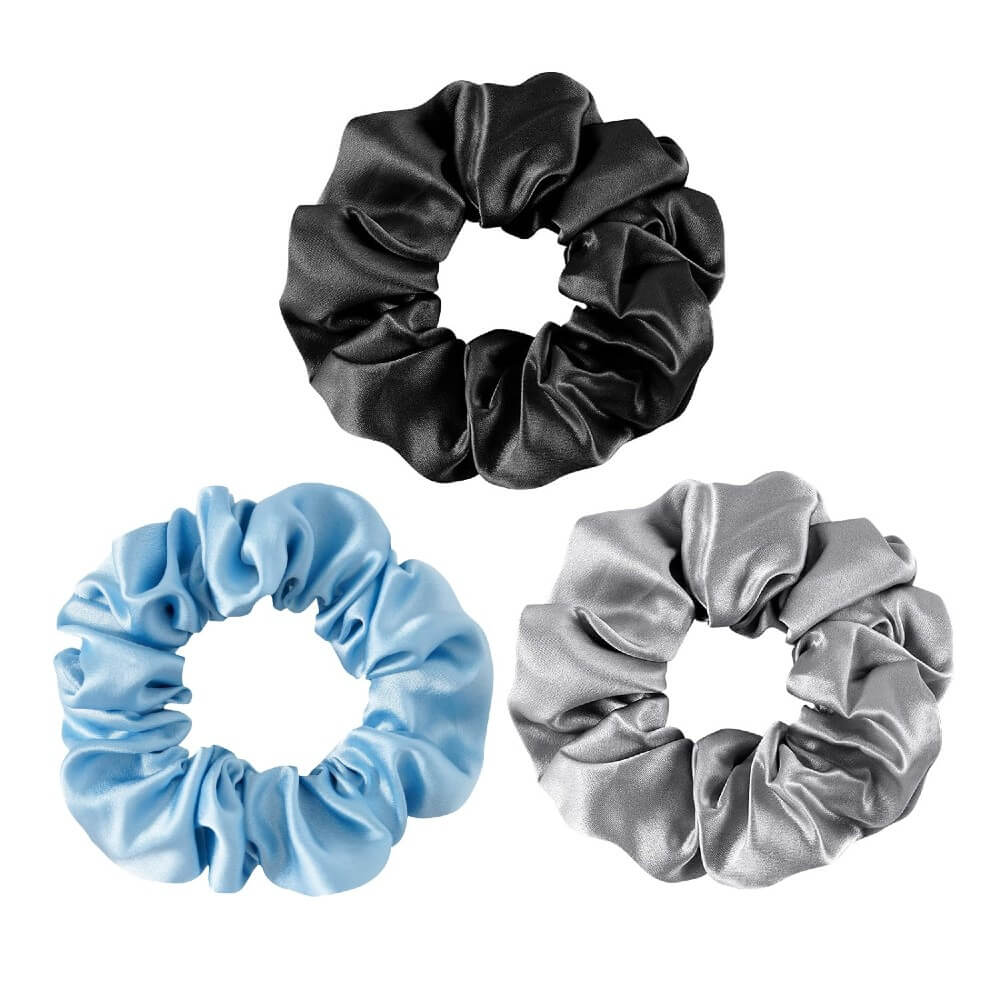 3 Pack Mulberry Silk Scrunchies Hair Ties Elastics Hair Band Ponytail Holder Bobble for Frizz Breakage Curly Hair