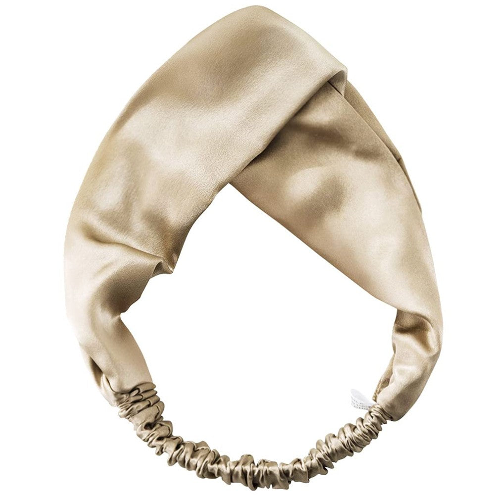 100% Mulberry Silk Headband Elastic Twisted Head Hair Wrap Spa Accessory Grade 6A Silk - Champagne