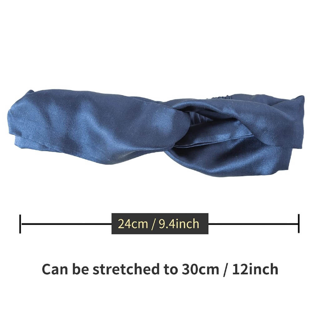 100% Mulberry Silk Headband Elastic Twisted Head Hair Wrap Spa Accessory Grade 6A Silk - Navy Blue