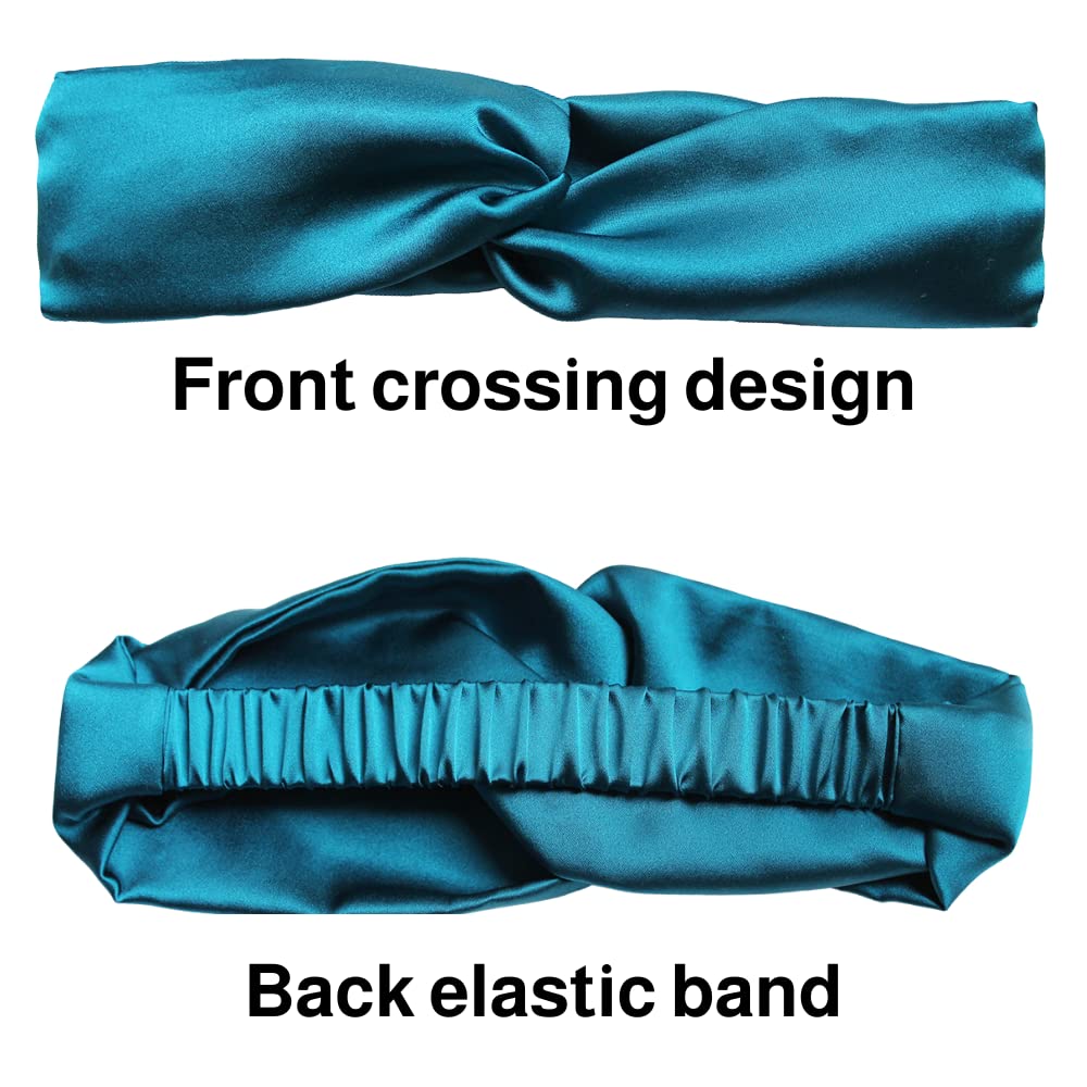100% Mulberry Silk Headband Elastic Twisted Head Hair Wrap Spa Accessory Grade 6A Silk - Peacock Blue