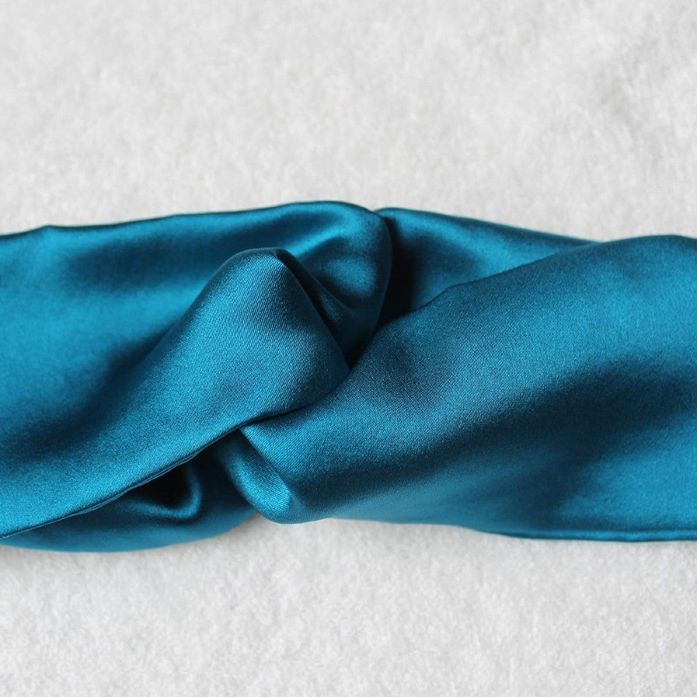 100% Mulberry Silk Headband Elastic Twisted Head Hair Wrap Spa Accessory Grade 6A Silk - Peacock Blue