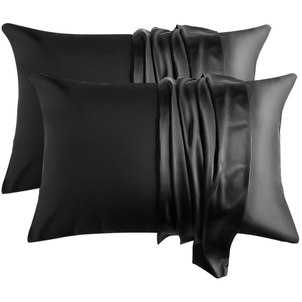 2 Pack Silk Pillowcase for Hair and Skin 100% Mulberry Silk Pillow Case 22 Momme 6A Grade with Hidden Zipper - Black
