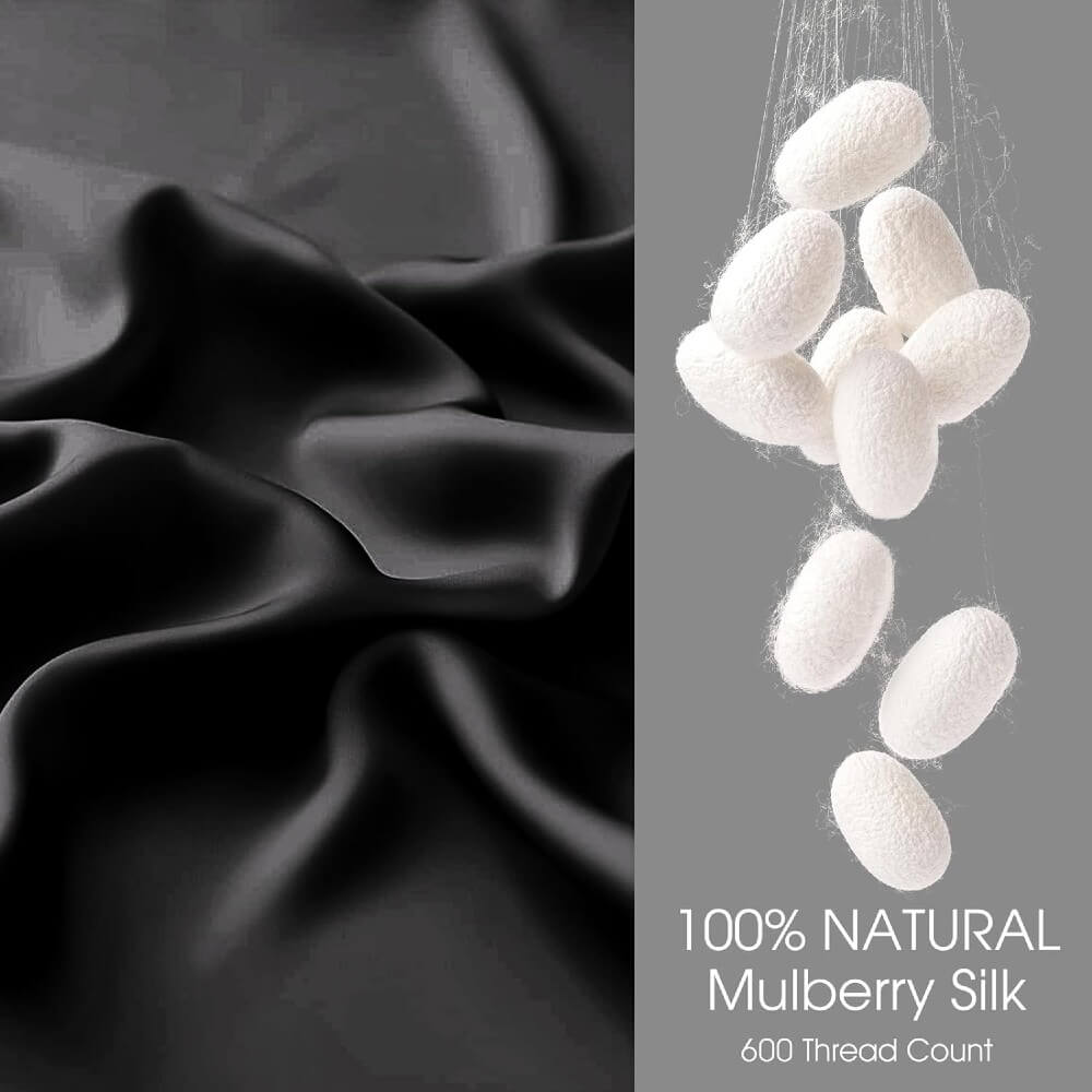 2 Pack Silk Pillowcase for Hair and Skin 100% Mulberry Silk Pillow Case 22 Momme 6A Grade with Hidden Zipper - Black