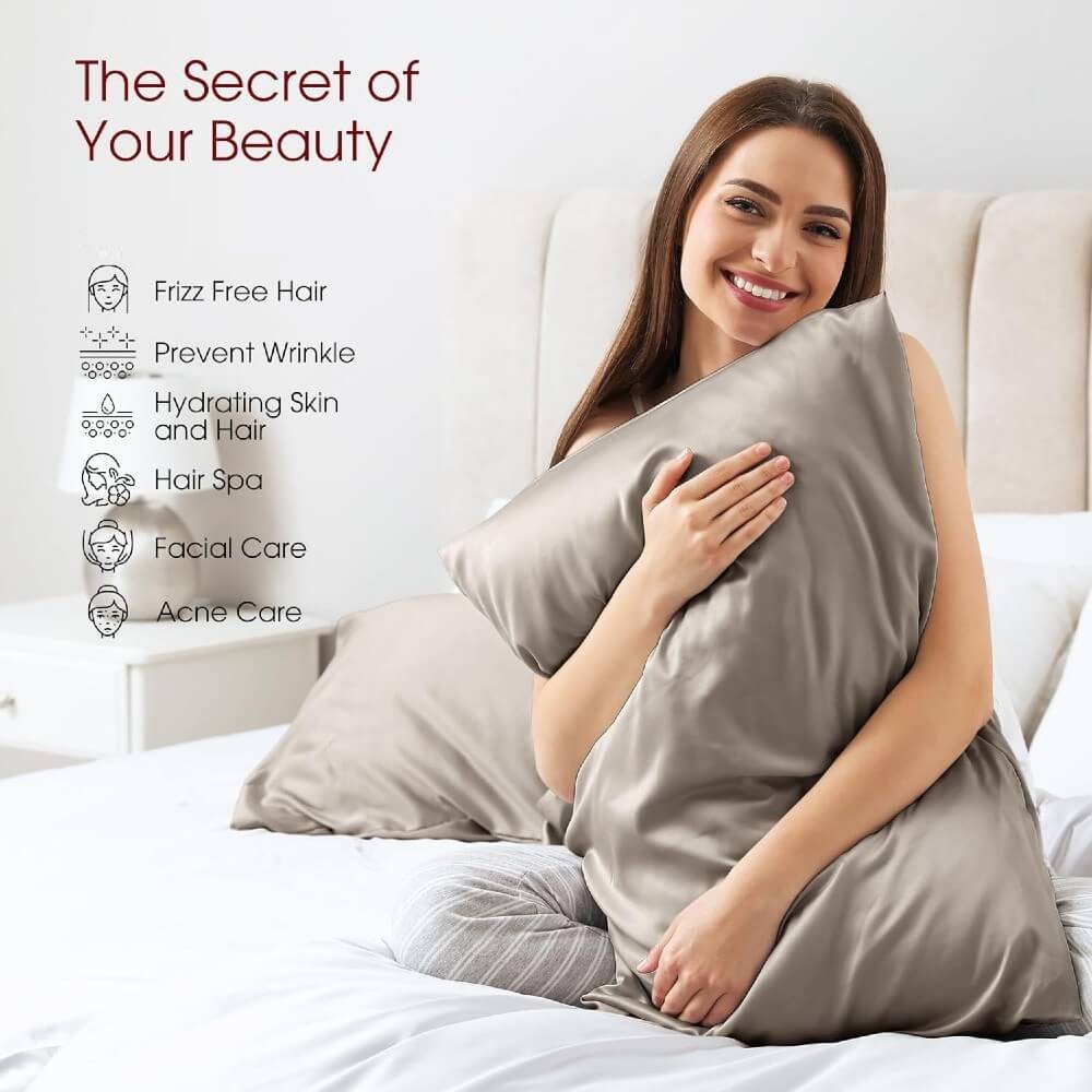 2 Pack Silk Pillowcase for Hair and Skin 100% Mulberry Silk Pillow Case 22 Momme 6A Grade with Hidden Zipper - Dark Grey