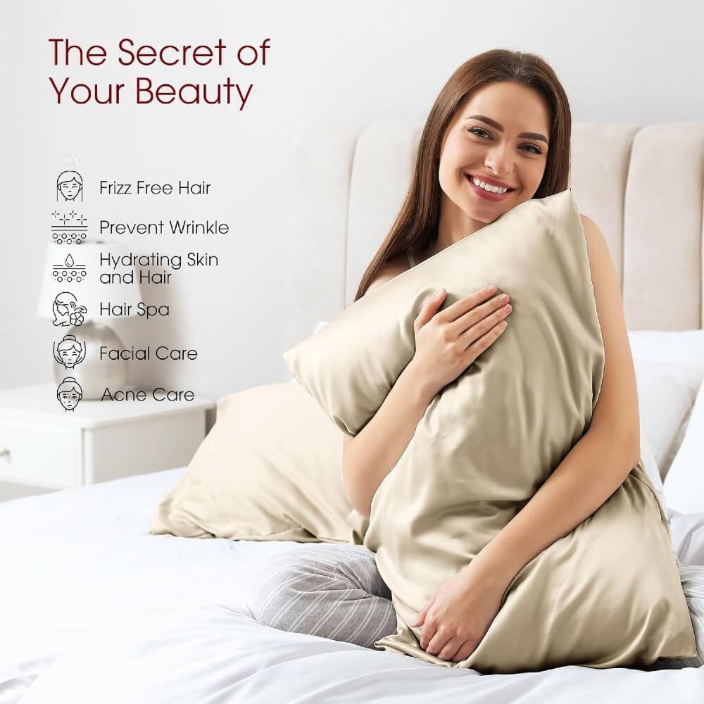 2 Pack Silk Pillowcase for Hair and Skin 100% Mulberry Silk Pillow Case 22 Momme 6A Grade with Hidden Zipper - Gold