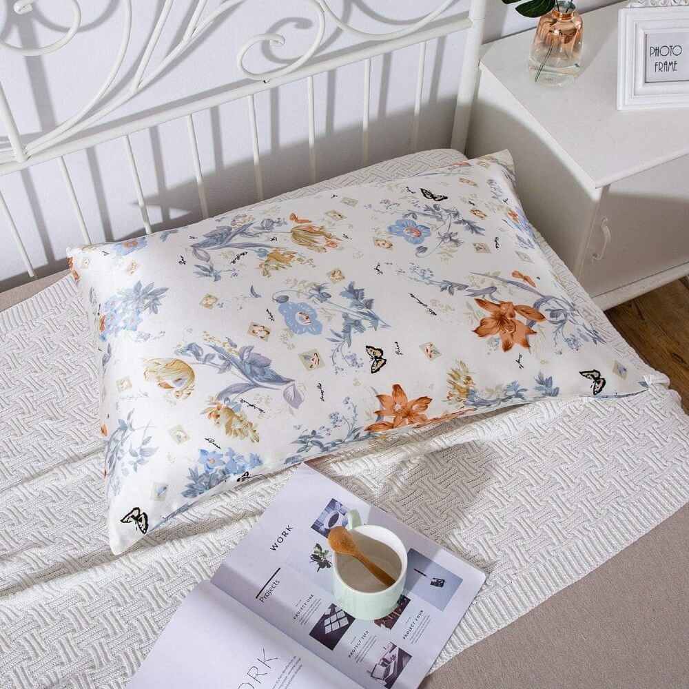 100% Mulberry Silk Pillowcase for Hair and Skin Natural Silk Pillow Cover Hidden Zipper Design with Floral Prints