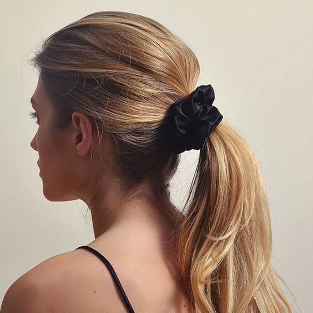 3 Pack Mulberry Silk Scrunchies Hair Ties Elastics Hair Band Ponytail Holder Bobble for Frizz Breakage Curly Hair