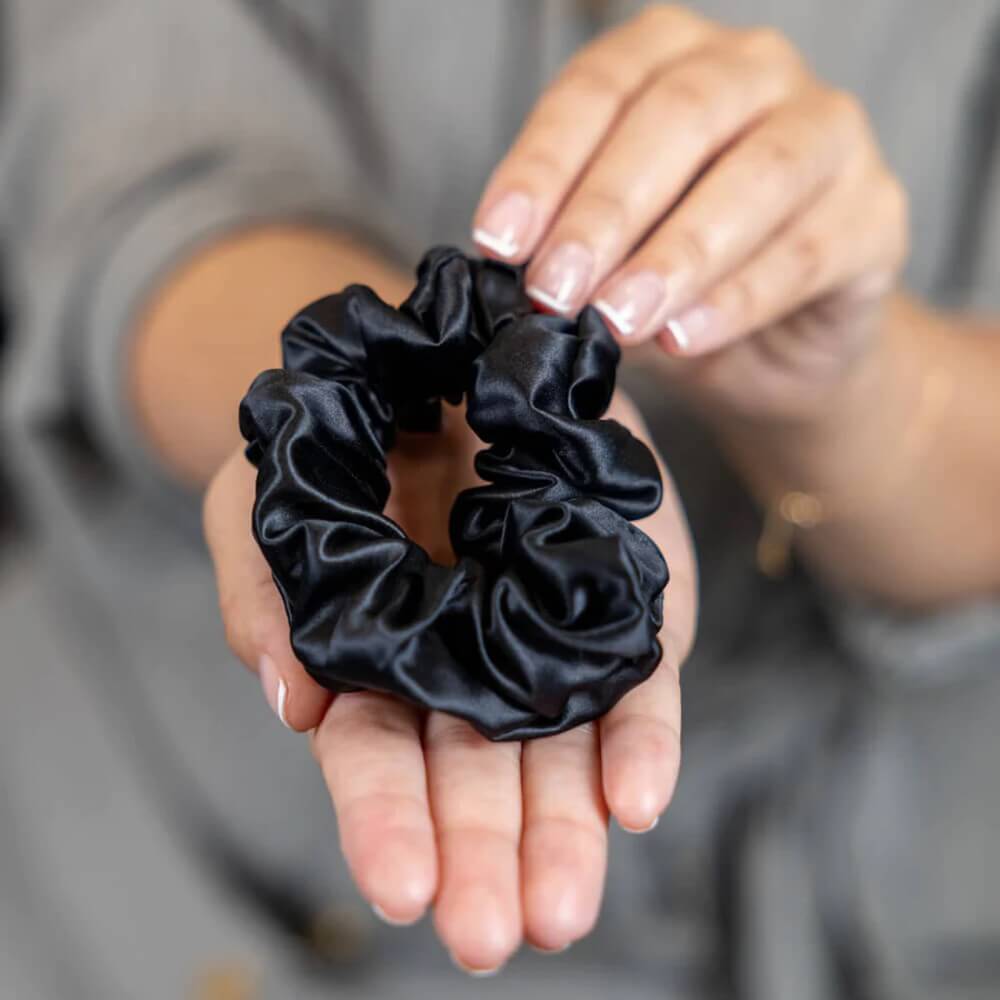 3 Pack Mulberry Silk Scrunchies Hair Ties Elastics Hair Band Ponytail Holder Bobble for Frizz Breakage Curly Hair