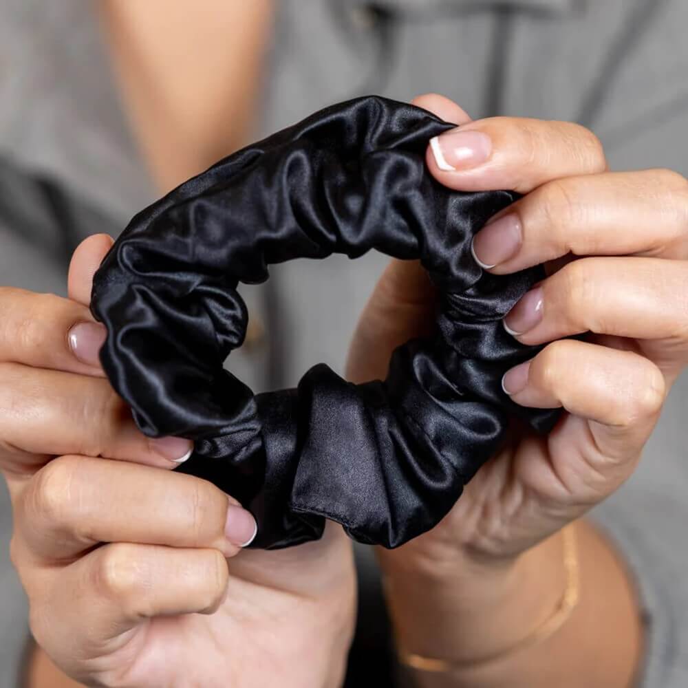 3 Pack Mulberry Silk Scrunchies Hair Ties Elastics Hair Band Ponytail Holder Bobble for Frizz Breakage Curly Hair