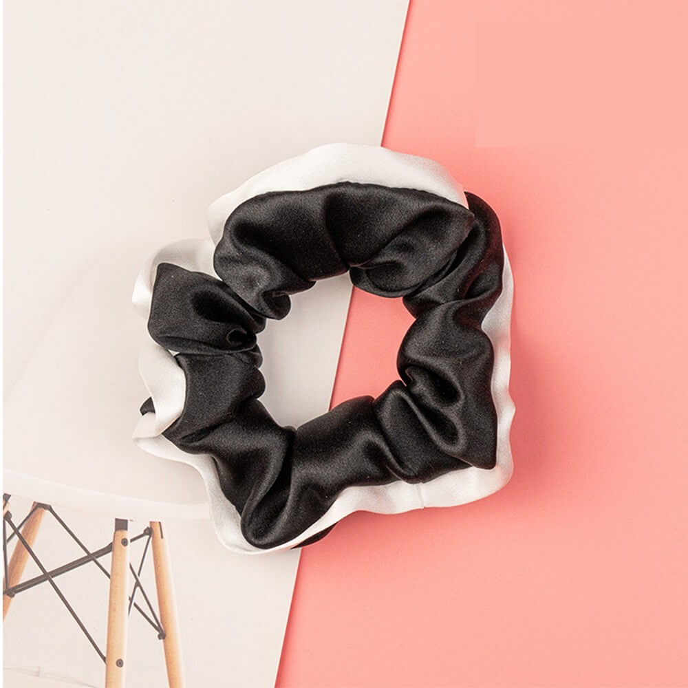 Silk Hair Scrunchies with White Trim Large Elastic Hair Ties Ponytail Holder