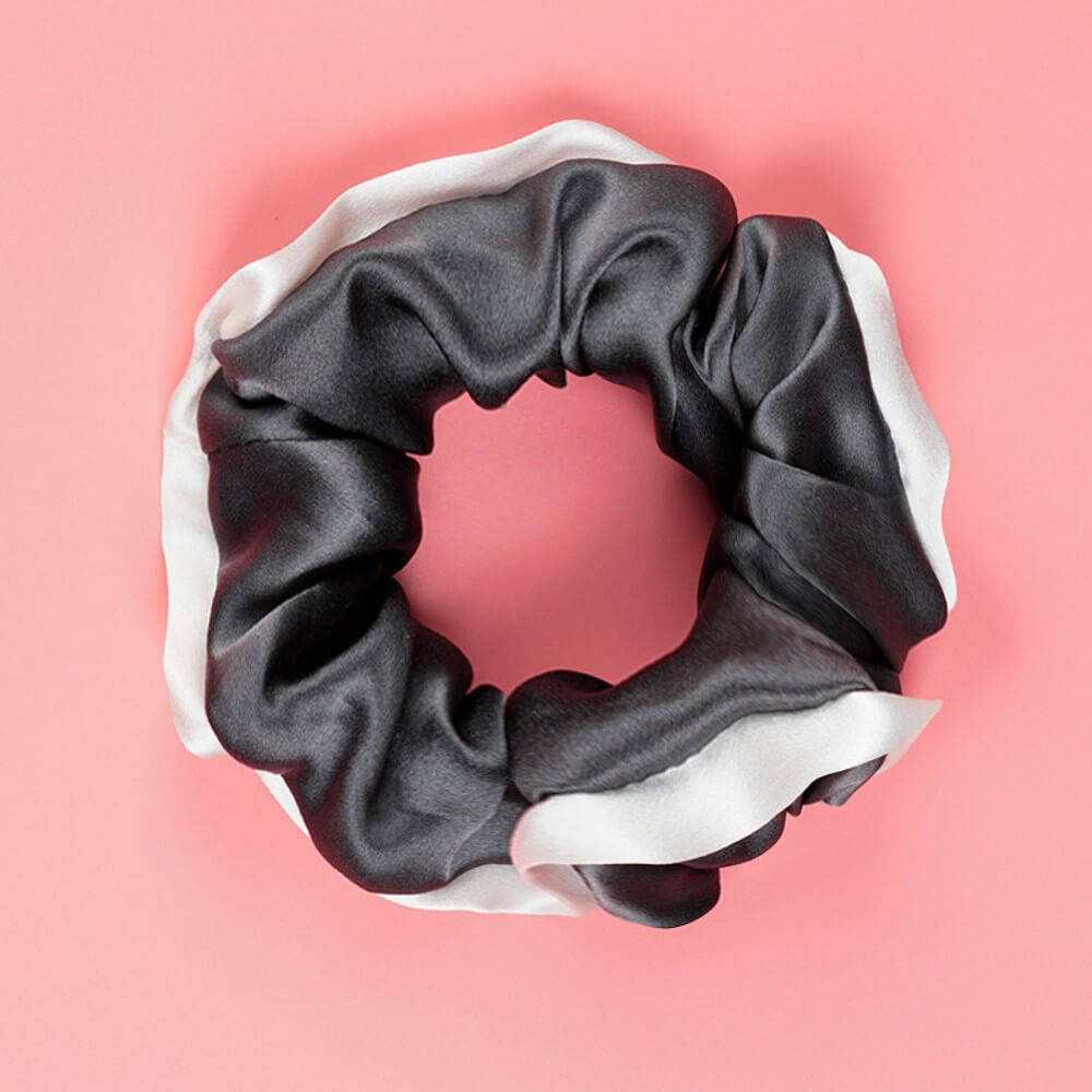 Silk Hair Scrunchies with White Trim Large Elastic Hair Ties Ponytail Holder