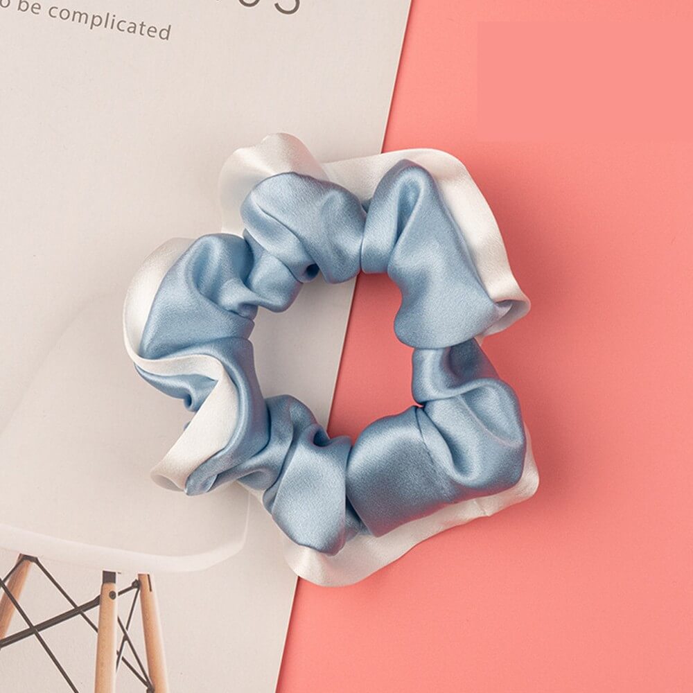 Silk Hair Scrunchies with White Trim Large Elastic Hair Ties Ponytail Holder