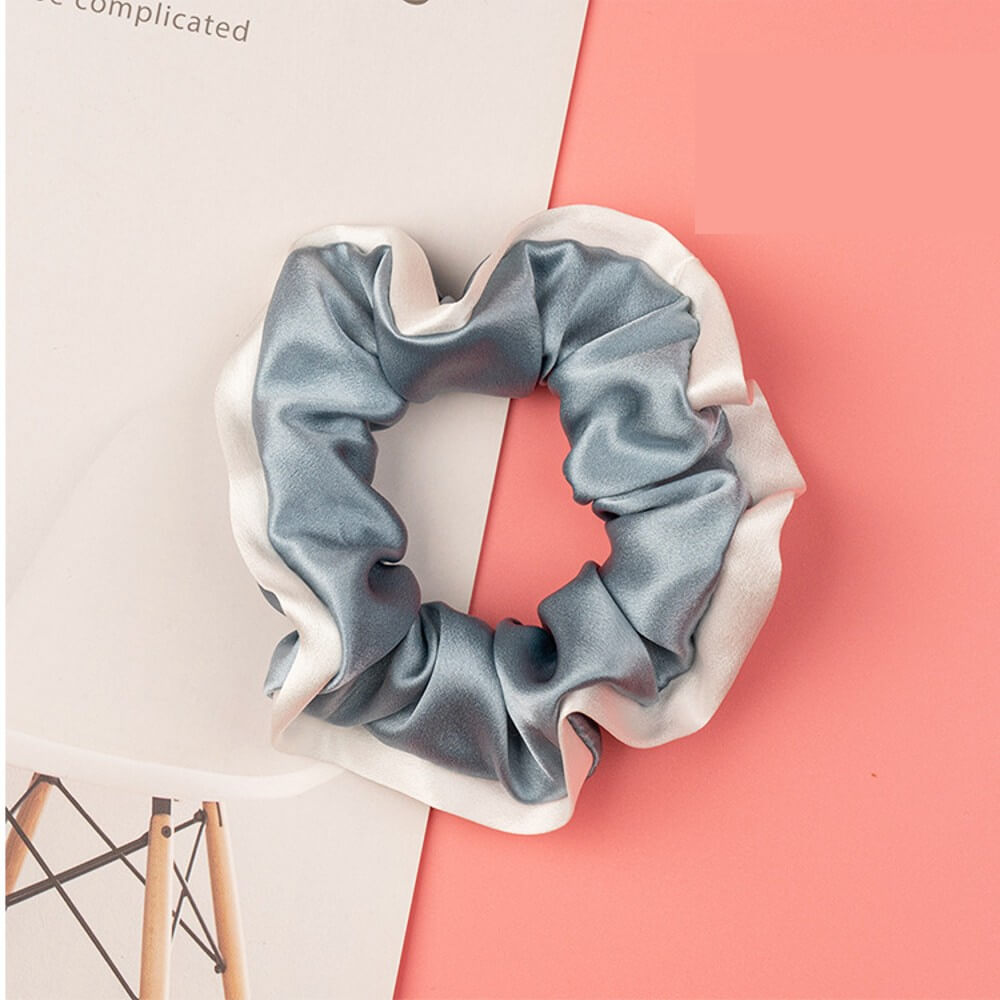 Silk Hair Scrunchies with White Trim Large Elastic Hair Ties Ponytail Holder