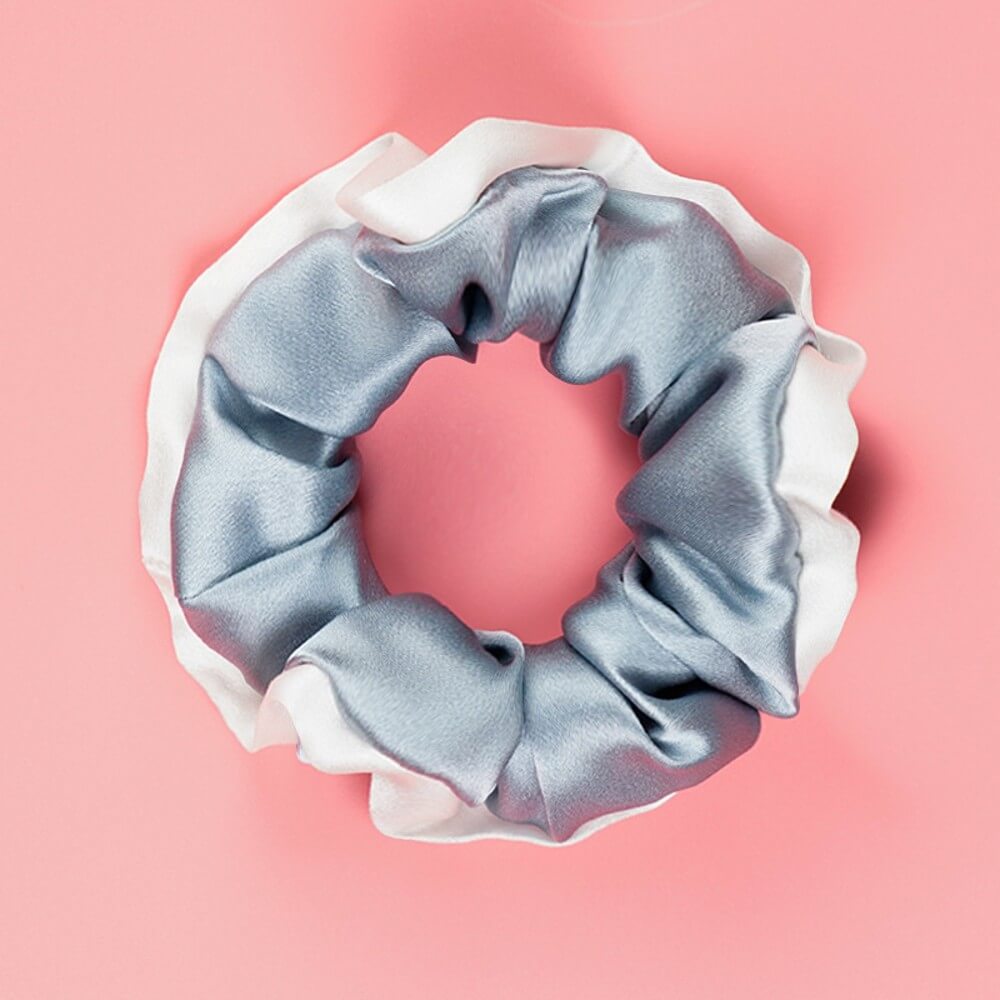 Silk Hair Scrunchies with White Trim Large Elastic Hair Ties Ponytail Holder