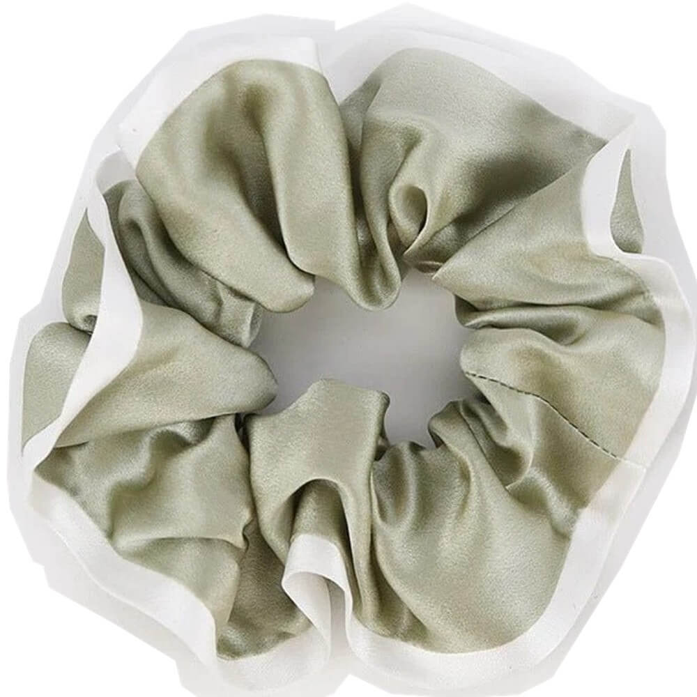 Silk Hair Scrunchies with White Trim Large Elastic Hair Ties Ponytail Holder