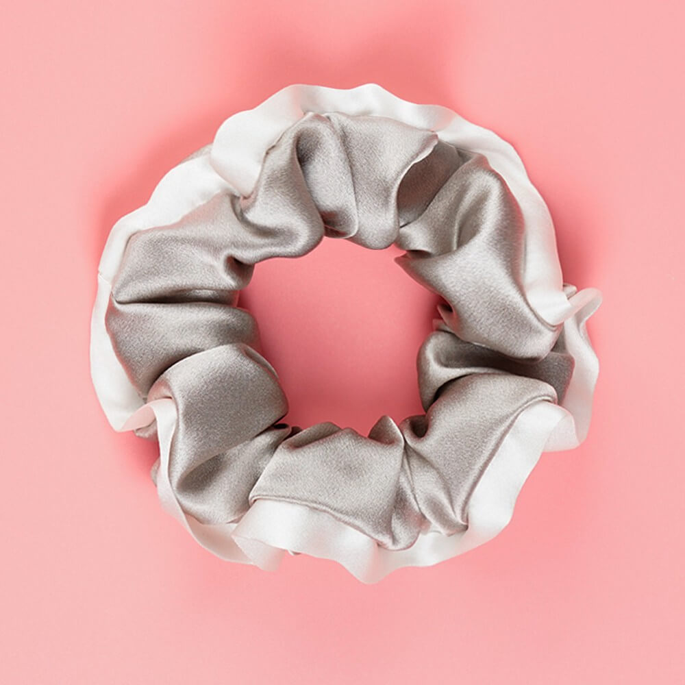 Silk Hair Scrunchies with White Trim Large Elastic Hair Ties Ponytail Holder