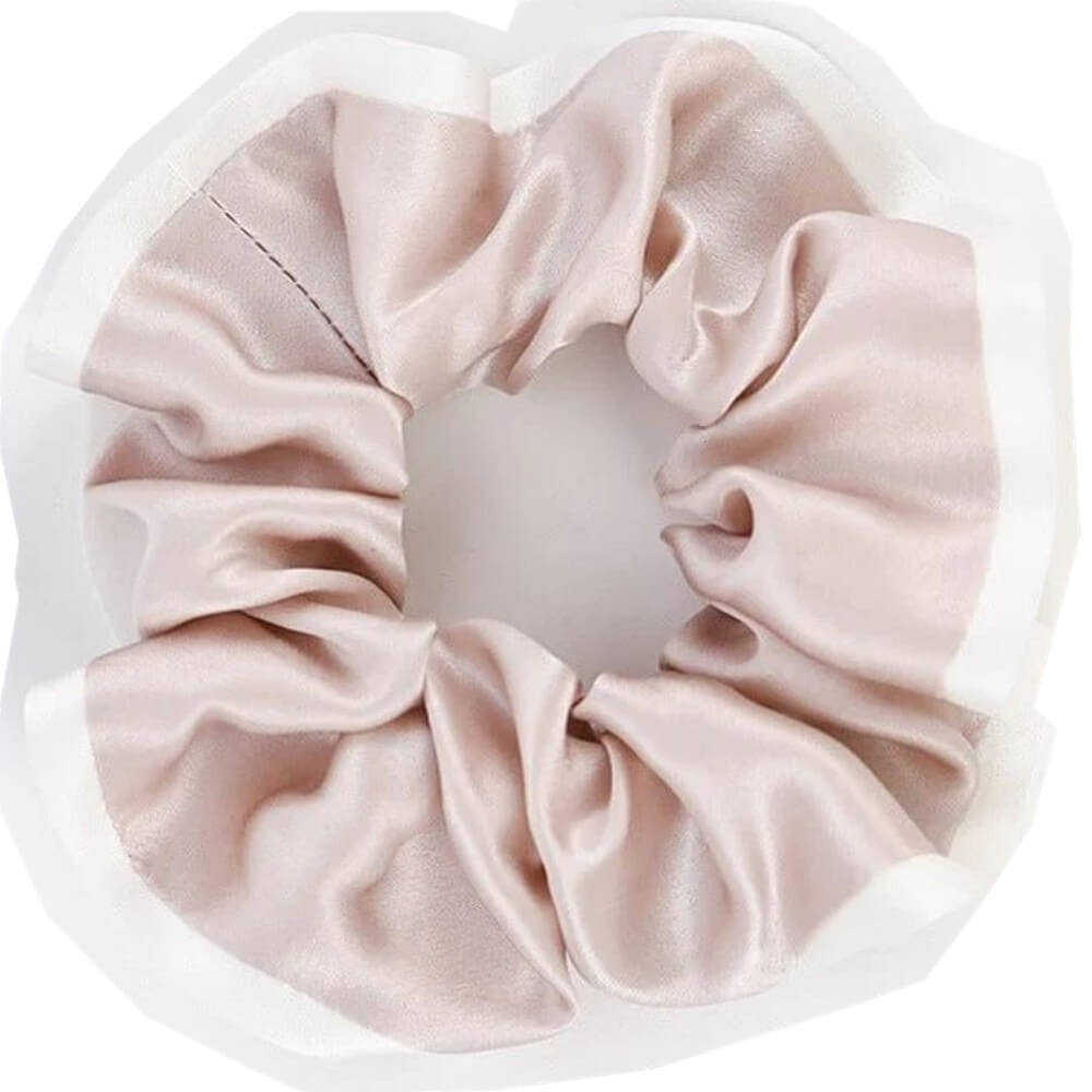 Silk Hair Scrunchies with White Trim Large Elastic Hair Ties Ponytail Holder