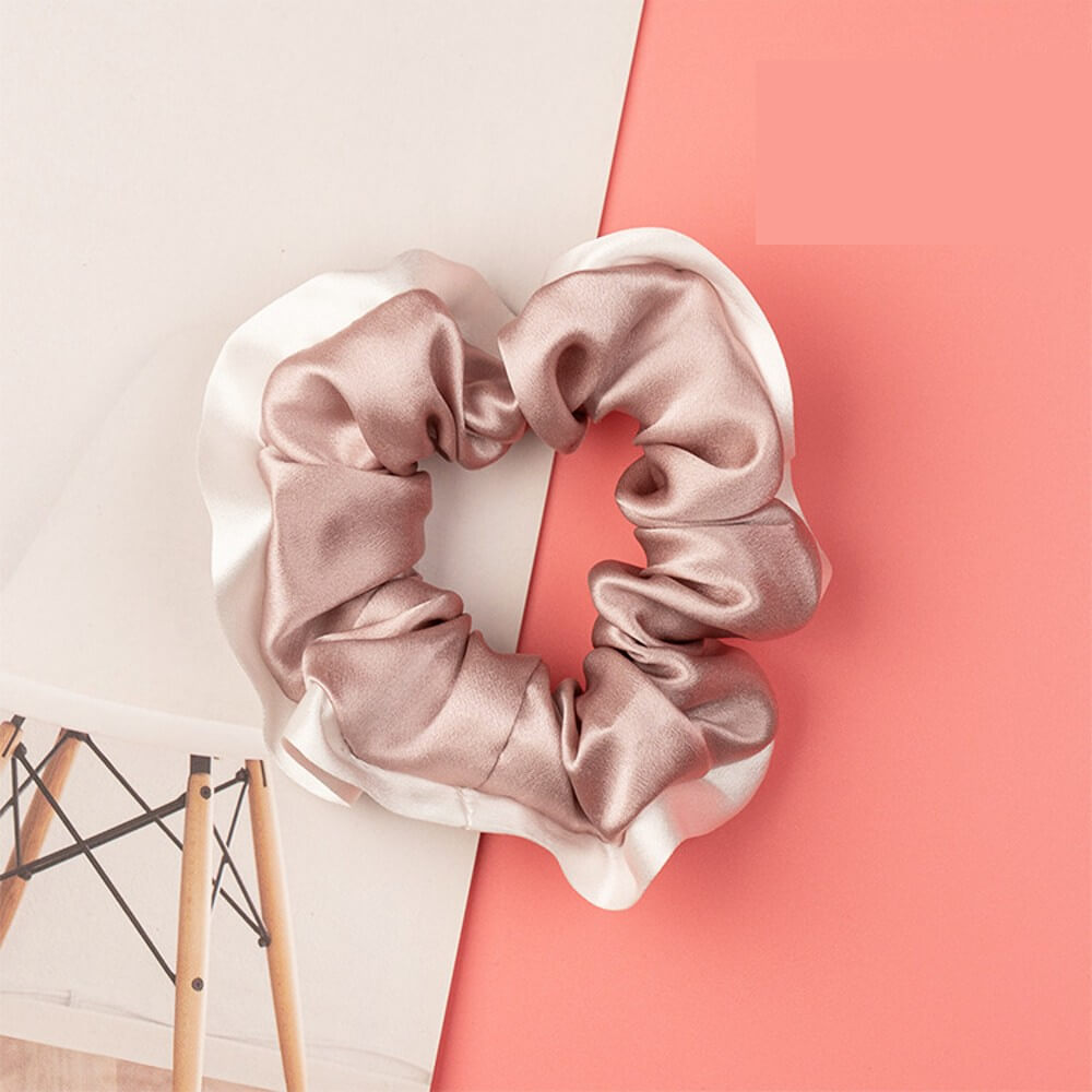 Silk Hair Scrunchies with White Trim Large Elastic Hair Ties Ponytail Holder