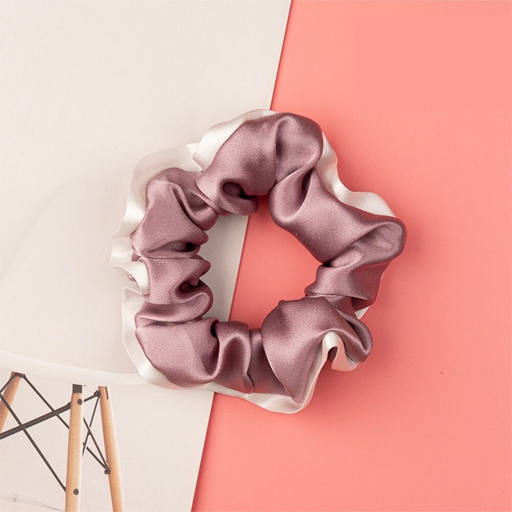 Silk Hair Scrunchies with White Trim Large Elastic Hair Ties Ponytail Holder