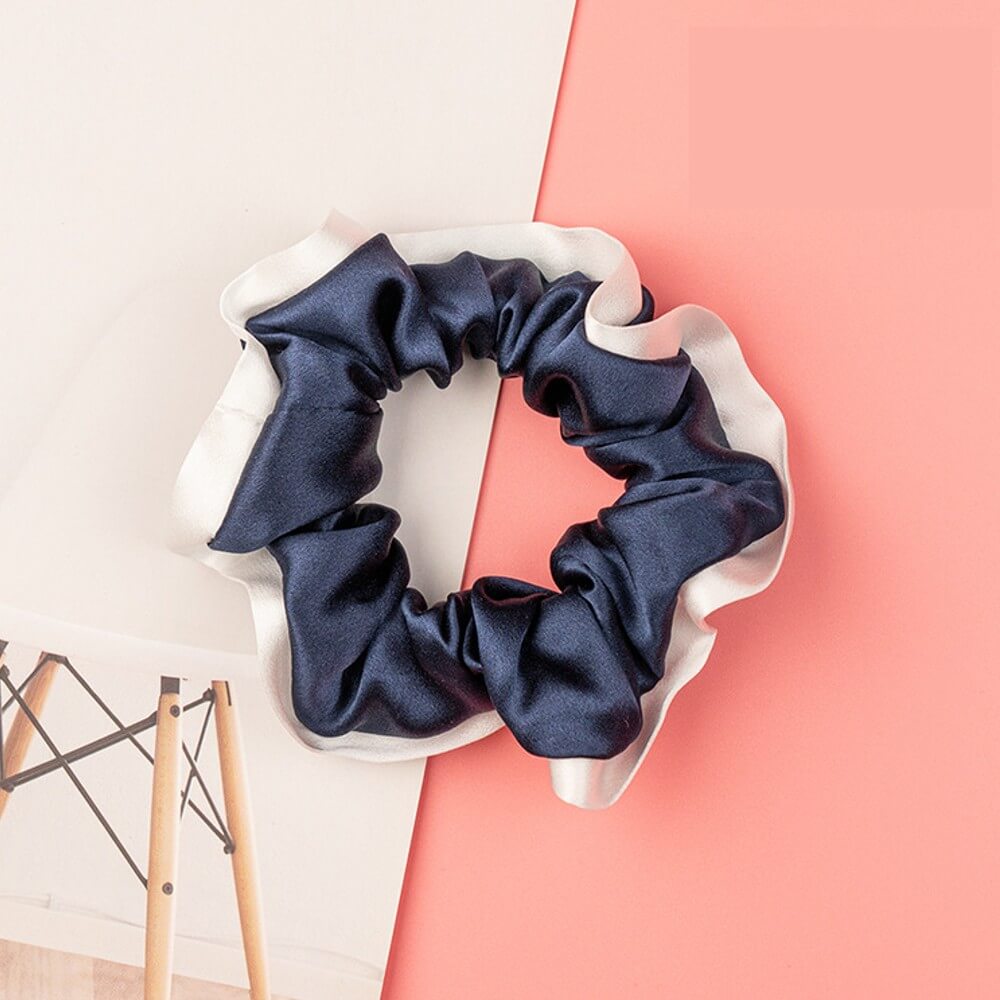 Silk Hair Scrunchies with White Trim Large Elastic Hair Ties Ponytail Holder