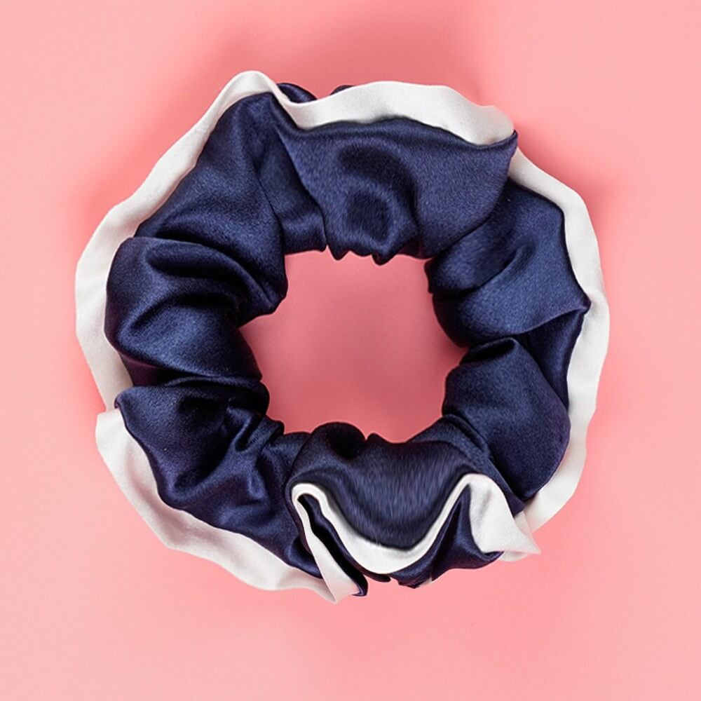 Silk Hair Scrunchies with White Trim Large Elastic Hair Ties Ponytail Holder