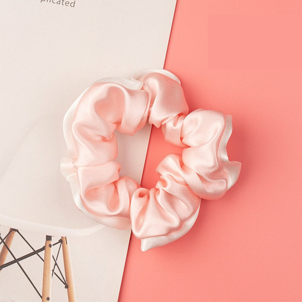 Silk Hair Scrunchies with White Trim Large Elastic Hair Ties Ponytail Holder