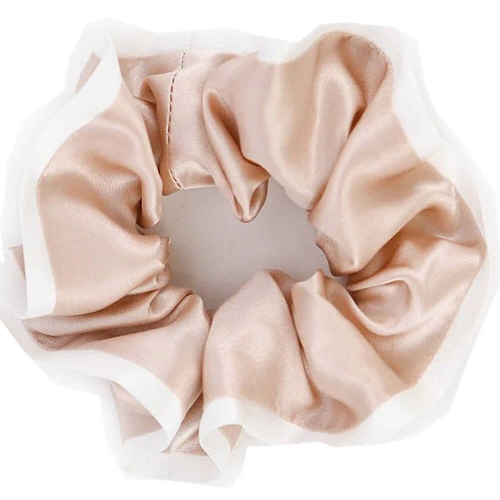 Silk Hair Scrunchies with White Trim Large Elastic Hair Ties Ponytail Holder
