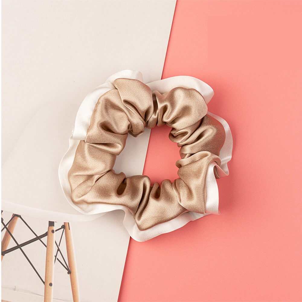 Silk Hair Scrunchies with White Trim Large Elastic Hair Ties Ponytail Holder