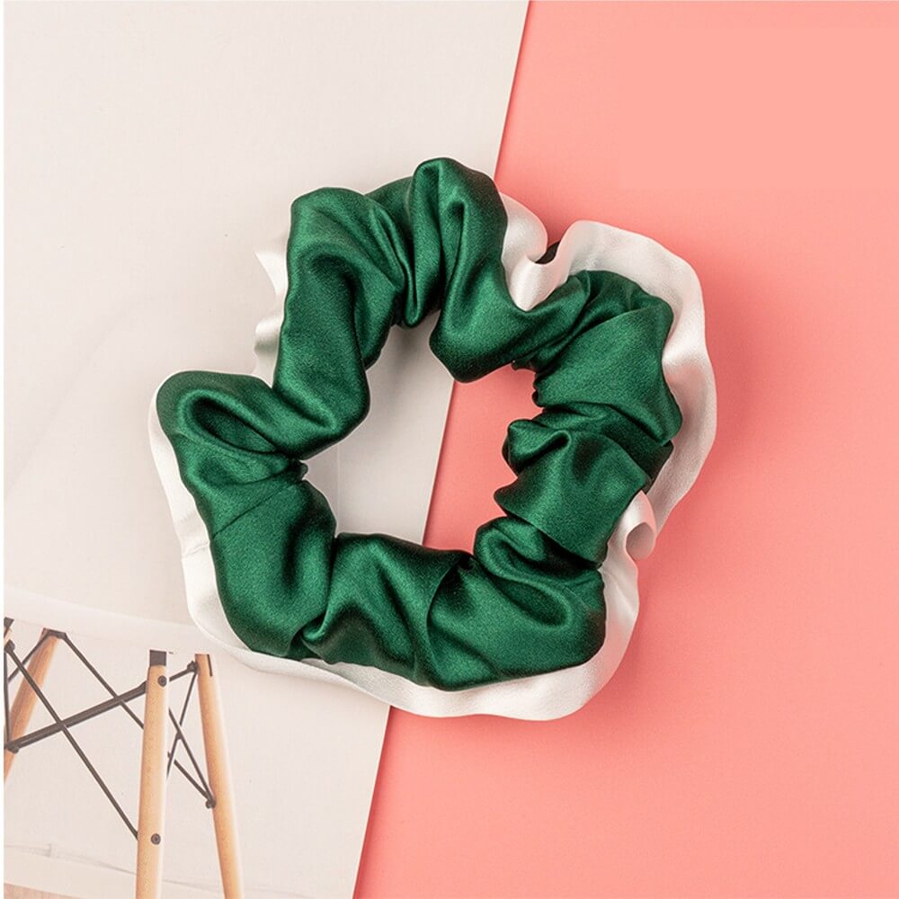 Silk Hair Scrunchies with White Trim Large Elastic Hair Ties Ponytail Holder