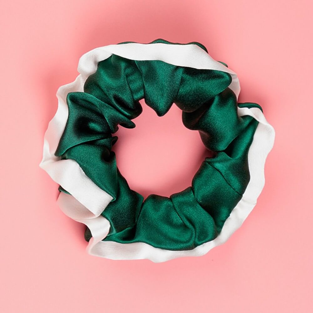 Silk Hair Scrunchies with White Trim Large Elastic Hair Ties Ponytail Holder