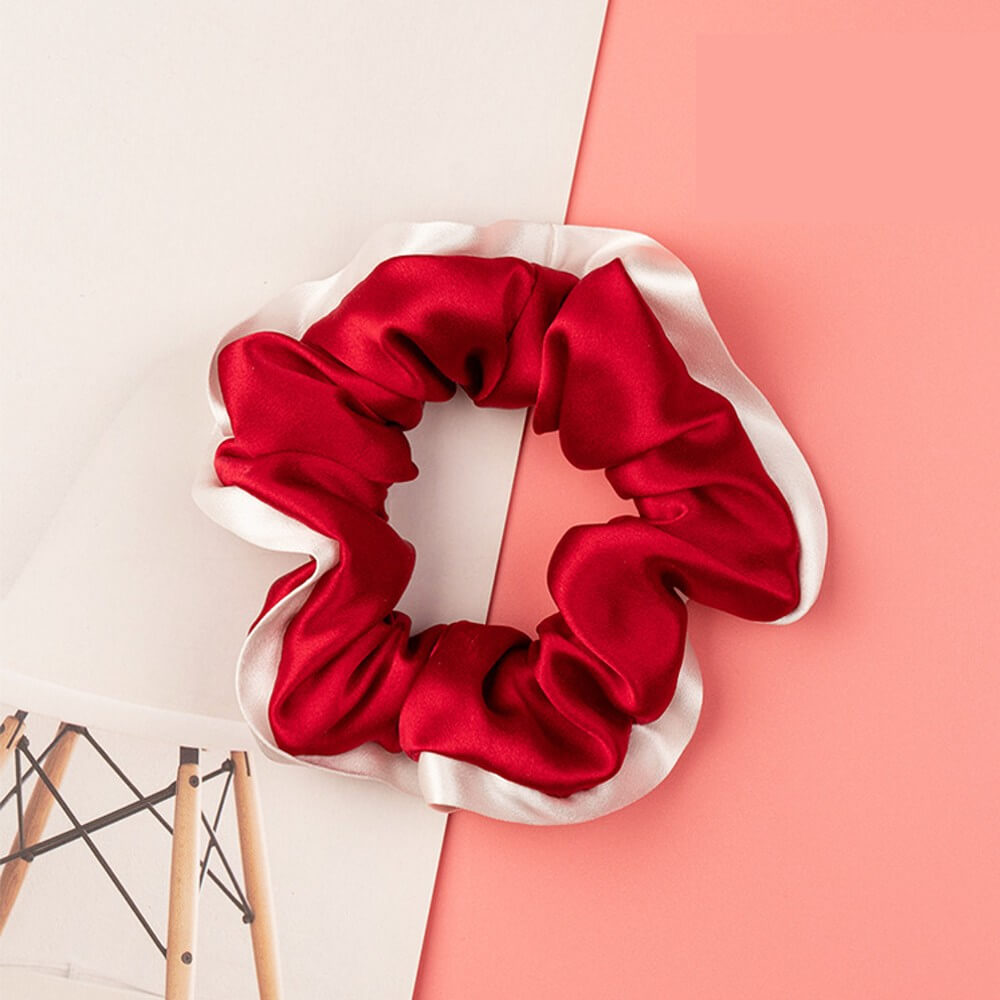 Silk Hair Scrunchies with White Trim Large Elastic Hair Ties Ponytail Holder