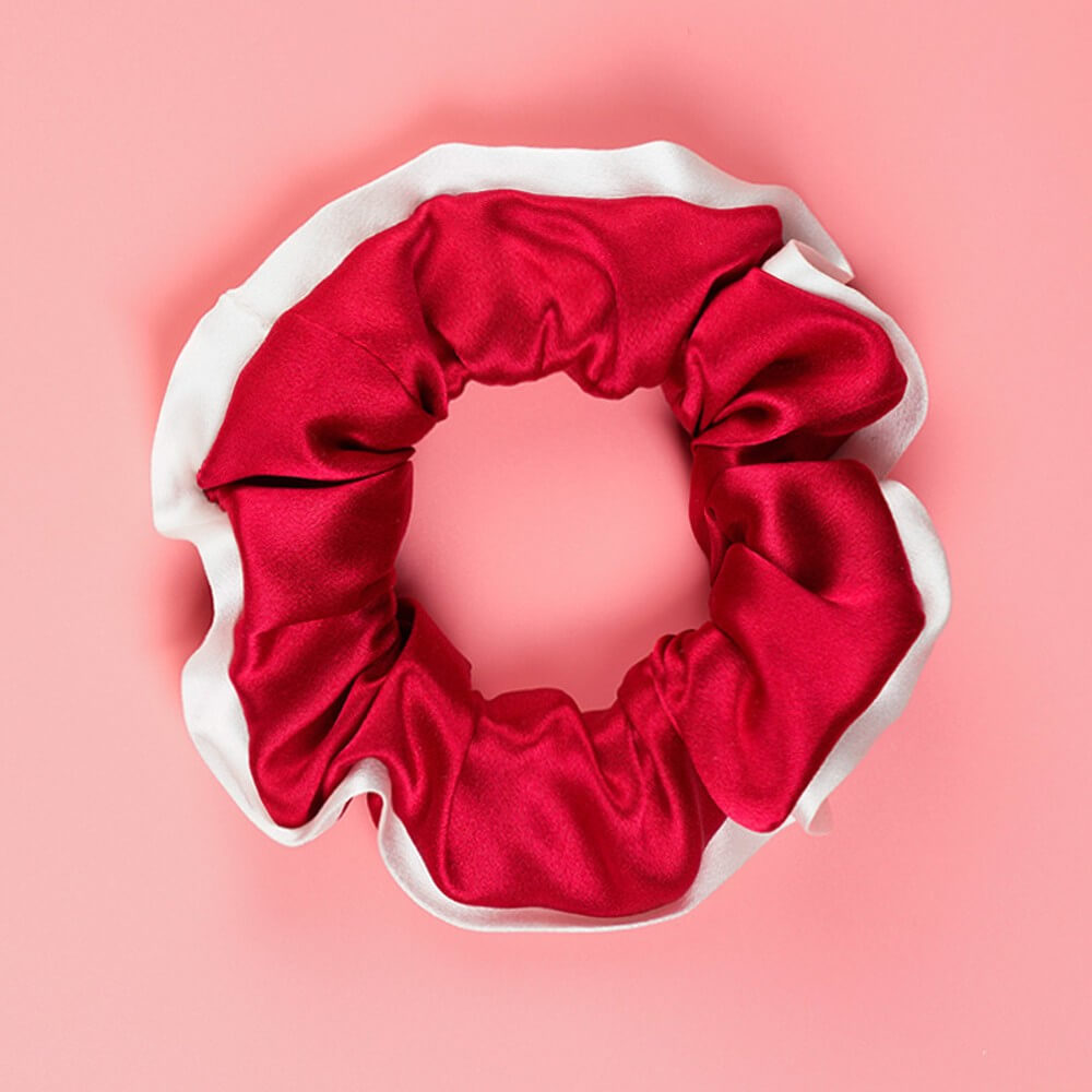 Silk Hair Scrunchies with White Trim Large Elastic Hair Ties Ponytail Holder