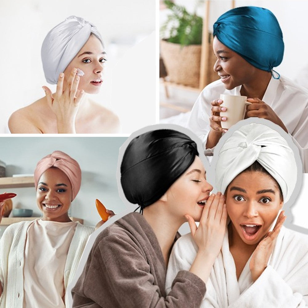 100% Premium Mulberry Silk Bonnet for Healthy Hair Silky Soft Sleep Cap Double-Sided Frizz-Free Moisture Retention - White