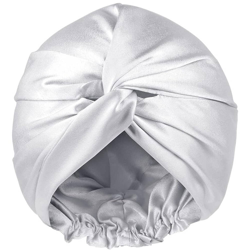 100% Premium Mulberry Silk Bonnet for Healthy Hair Silky Soft Sleep Cap Double-Sided Frizz-Free Moisture Retention - Silver Grey