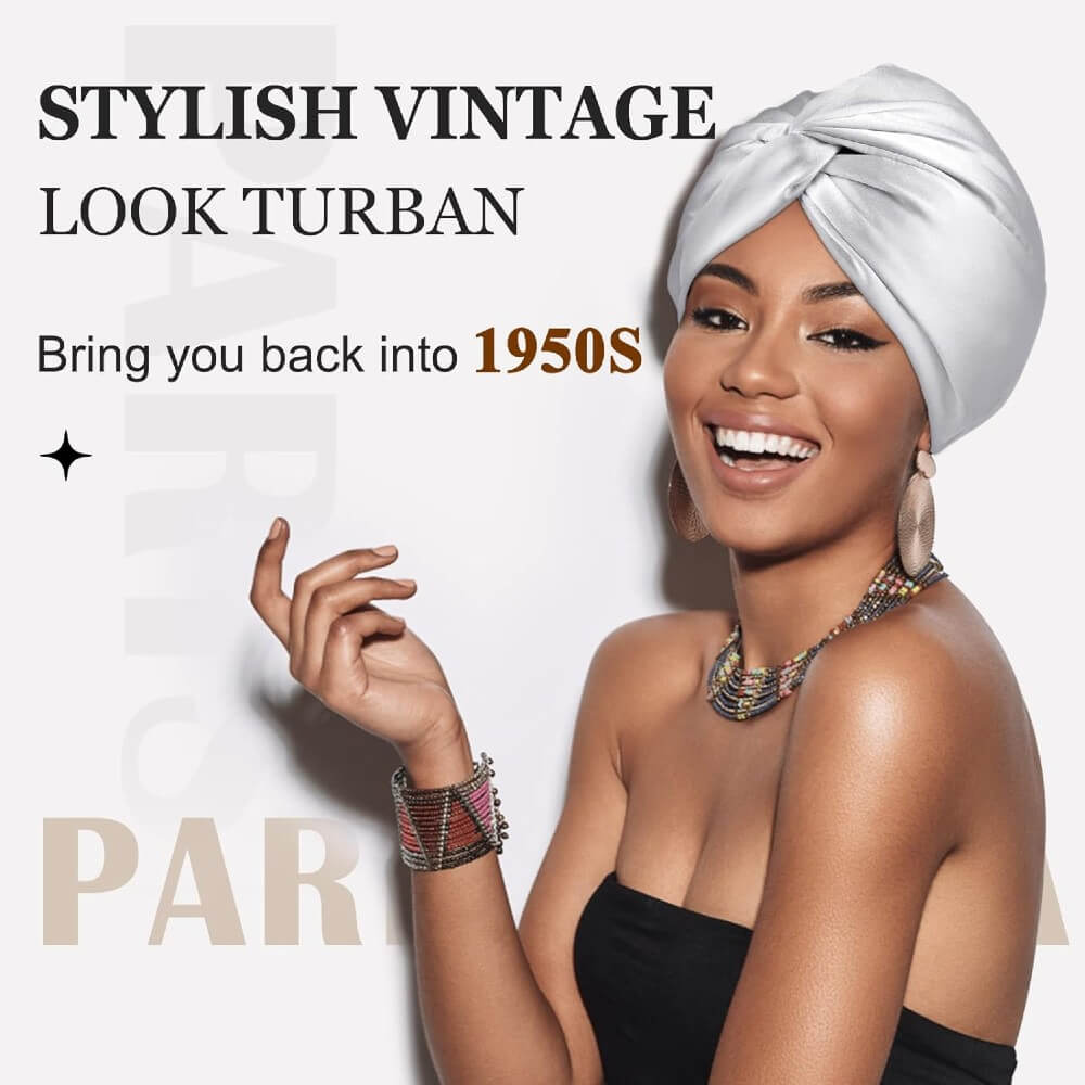 100% Premium Mulberry Silk Bonnet for Healthy Hair Silky Soft Sleep Cap Double-Sided Frizz-Free Moisture Retention - Silver Grey