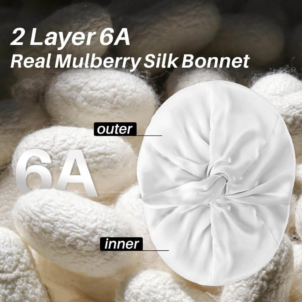 100% Premium Mulberry Silk Bonnet for Healthy Hair Silky Soft Sleep Cap Double-Sided Frizz-Free Moisture Retention - Silver Grey