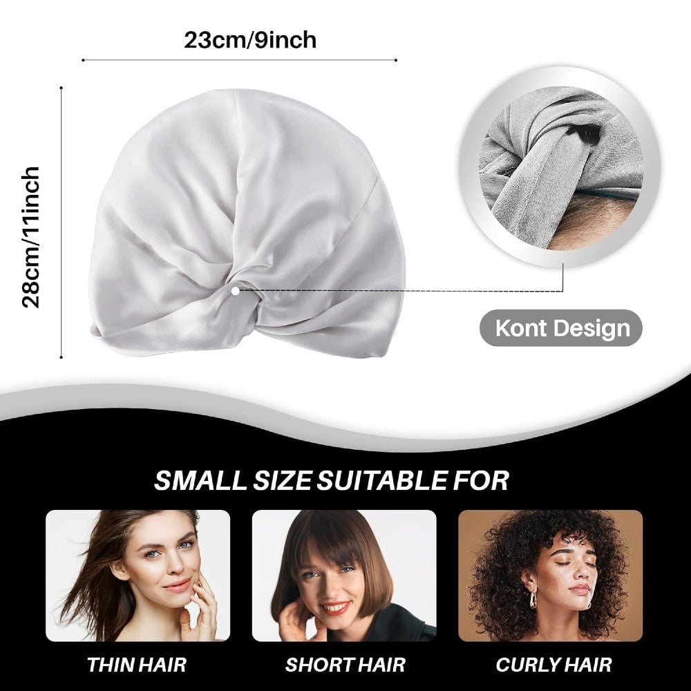 100% Premium Mulberry Silk Bonnet for Healthy Hair Silky Soft Sleep Cap Double-Sided Frizz-Free Moisture Retention - Silver Grey