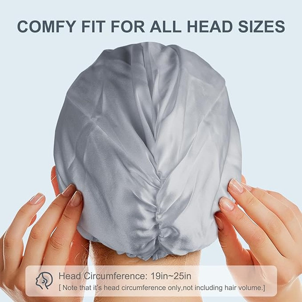 100% Premium Mulberry Silk Bonnet for Healthy Hair Silky Soft Sleep Cap Double-Sided Frizz-Free Moisture Retention - Silver Grey