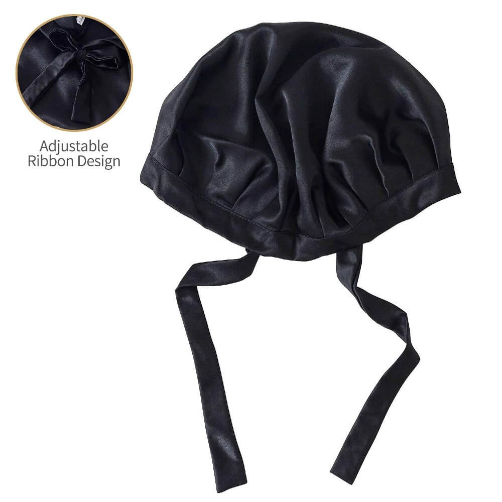 100% Mulberry Silk Sleep Cap for Women Hair Care Natural Silk Night Bonnet 19 Momme with Adjustable Ribbons