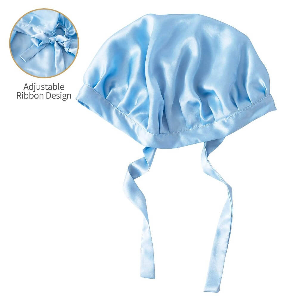 100% Mulberry Silk Sleep Cap for Women Hair Care Natural Silk Night Bonnet 19 Momme with Adjustable Ribbons
