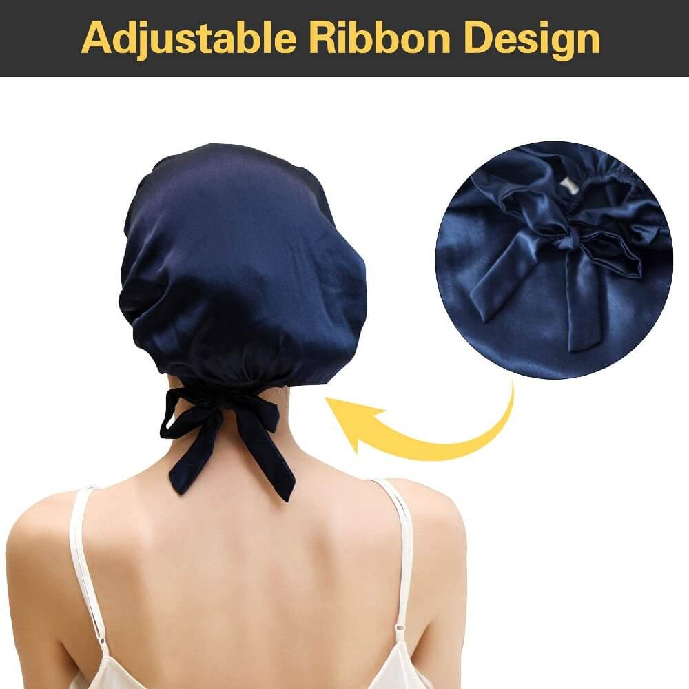 100% Mulberry Silk Sleep Cap for Women Hair Care Natural Silk Night Bonnet 19 Momme with Adjustable Ribbons