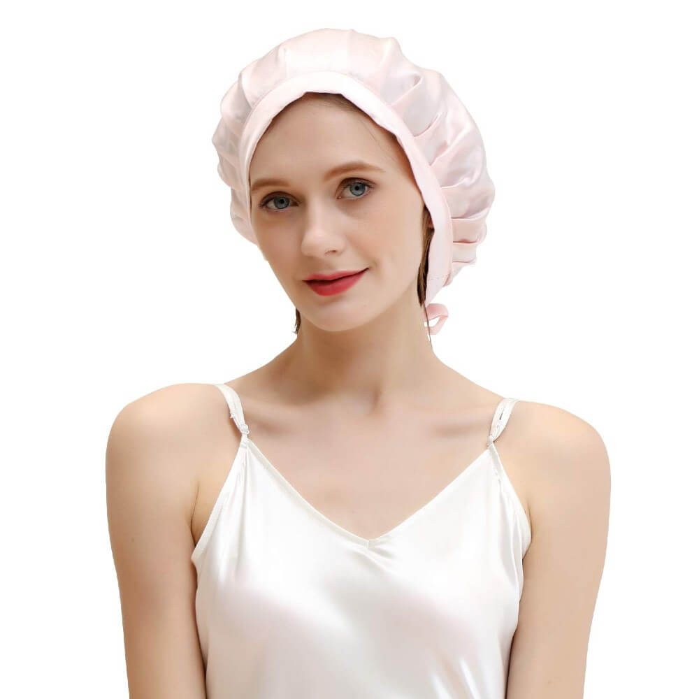 100% Mulberry Silk Sleep Cap for Women Hair Care Natural Silk Night Bonnet 19 Momme with Adjustable Ribbons