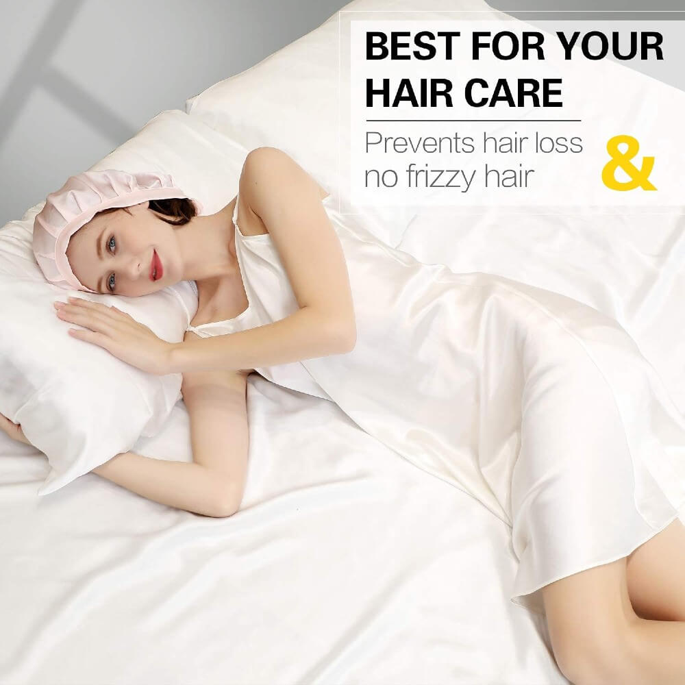 100% Mulberry Silk Sleep Cap for Women Hair Care Natural Silk Night Bonnet 19 Momme with Adjustable Ribbons
