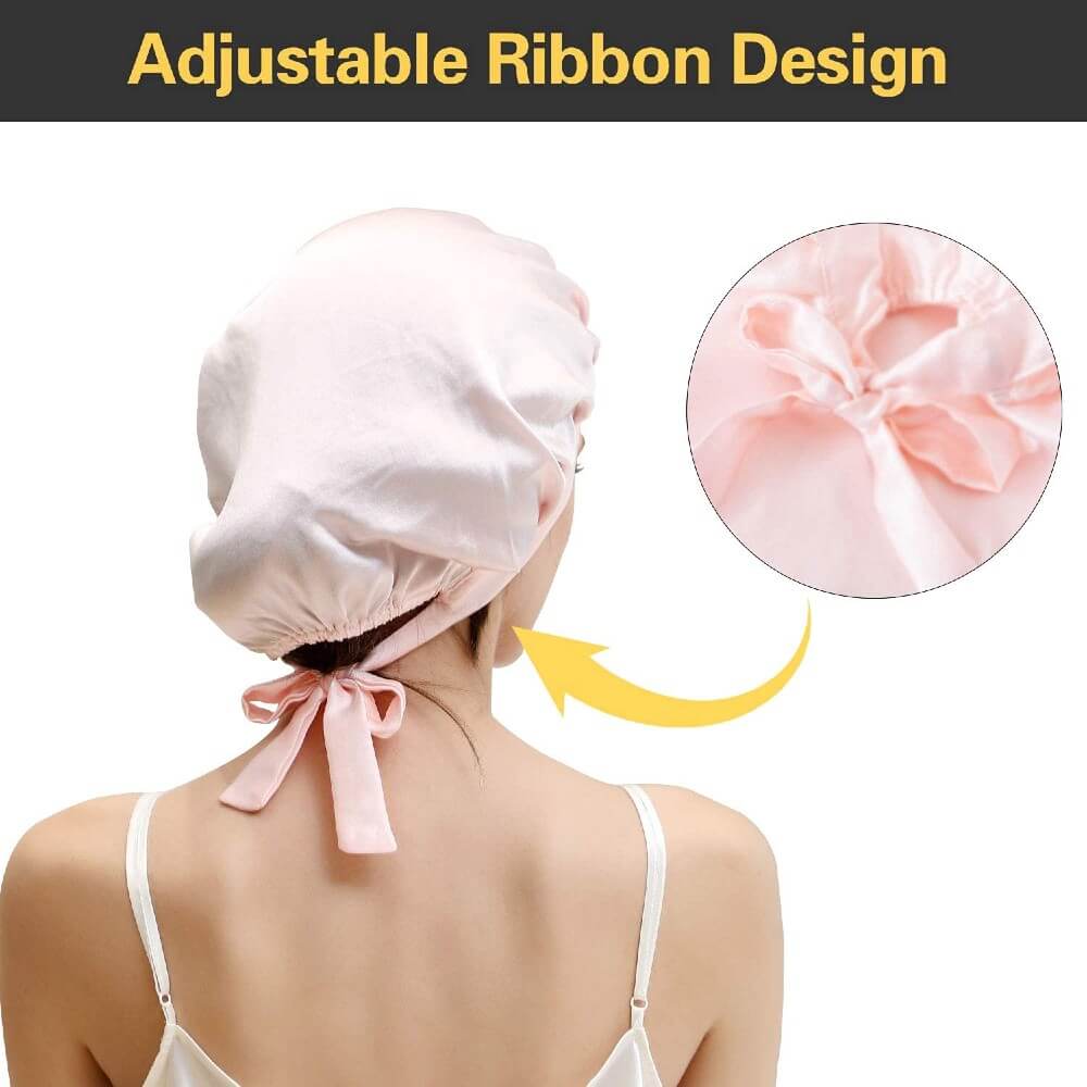 100% Mulberry Silk Sleep Cap for Women Hair Care Natural Silk Night Bonnet 19 Momme with Adjustable Ribbons