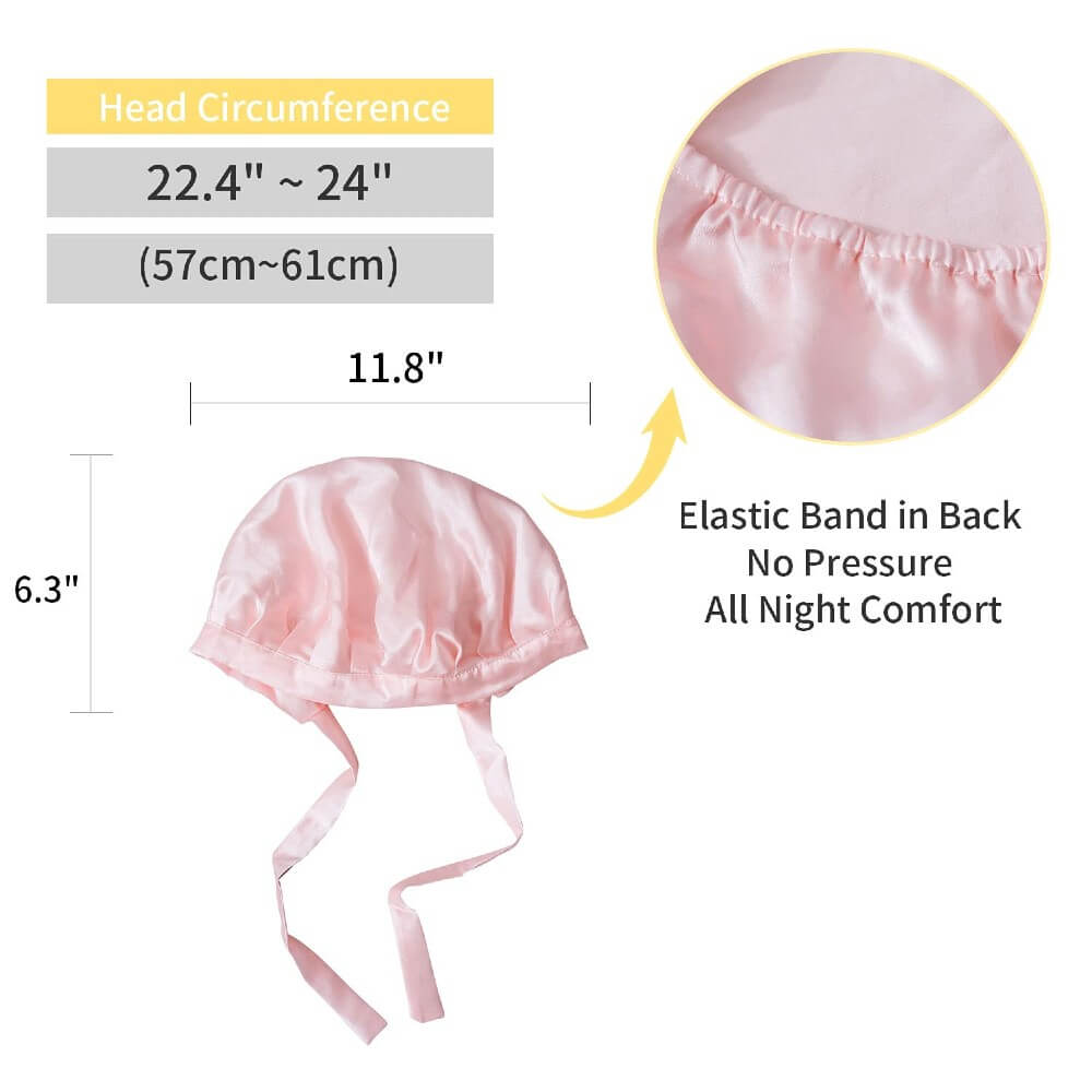 100% Mulberry Silk Sleep Cap for Women Hair Care Natural Silk Night Bonnet 19 Momme with Adjustable Ribbons